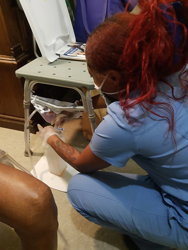 A caregiver practicing skills