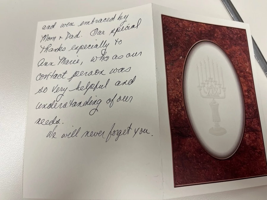 A wonderful note from on of our clients of four years!