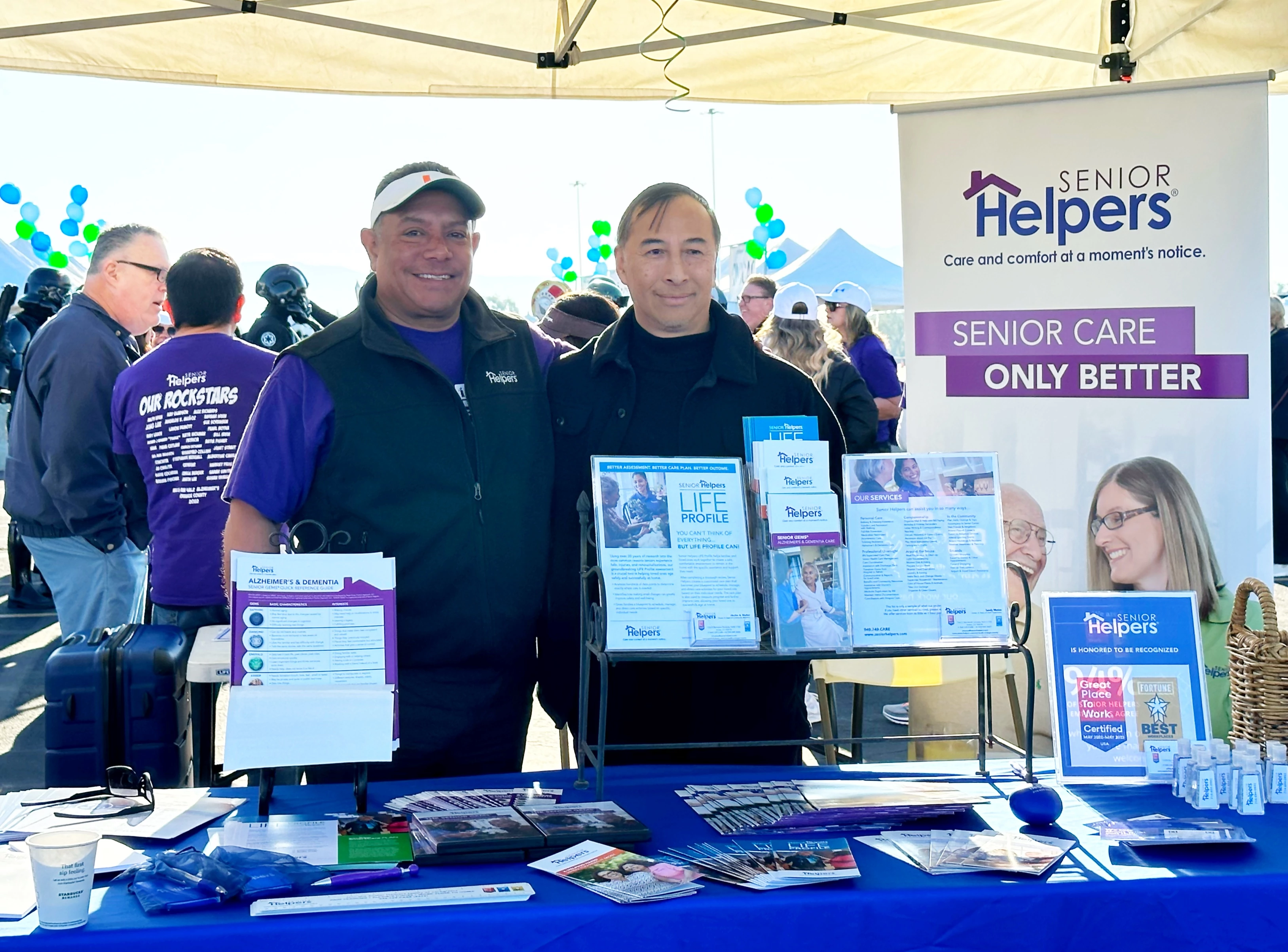Another strong Senior Helpers showing at the Alz OC Walk. Working together we will ultimately find a cure for Alzheimer’s and Dementia. Here we are with renowned Cognitive Disease expert Dr. Dung Trinh, Senior Helpers of South OC Office Assistant Maya Munoz, and the rest of the Senior Helpers team from Orange County.