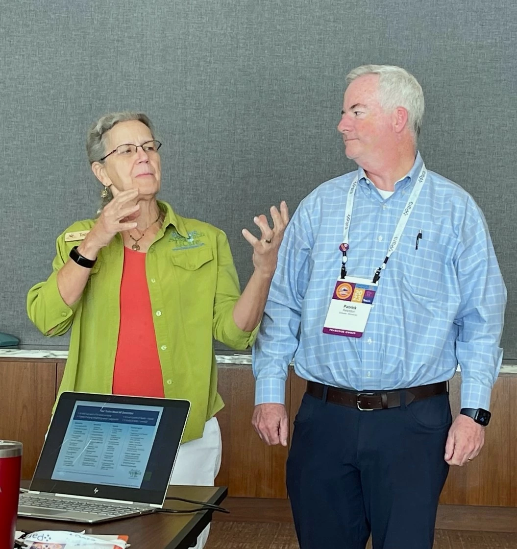 Our owner Pat volunteered to help Teepa with a demonstration. You never know what Teepa has up her sleeve!