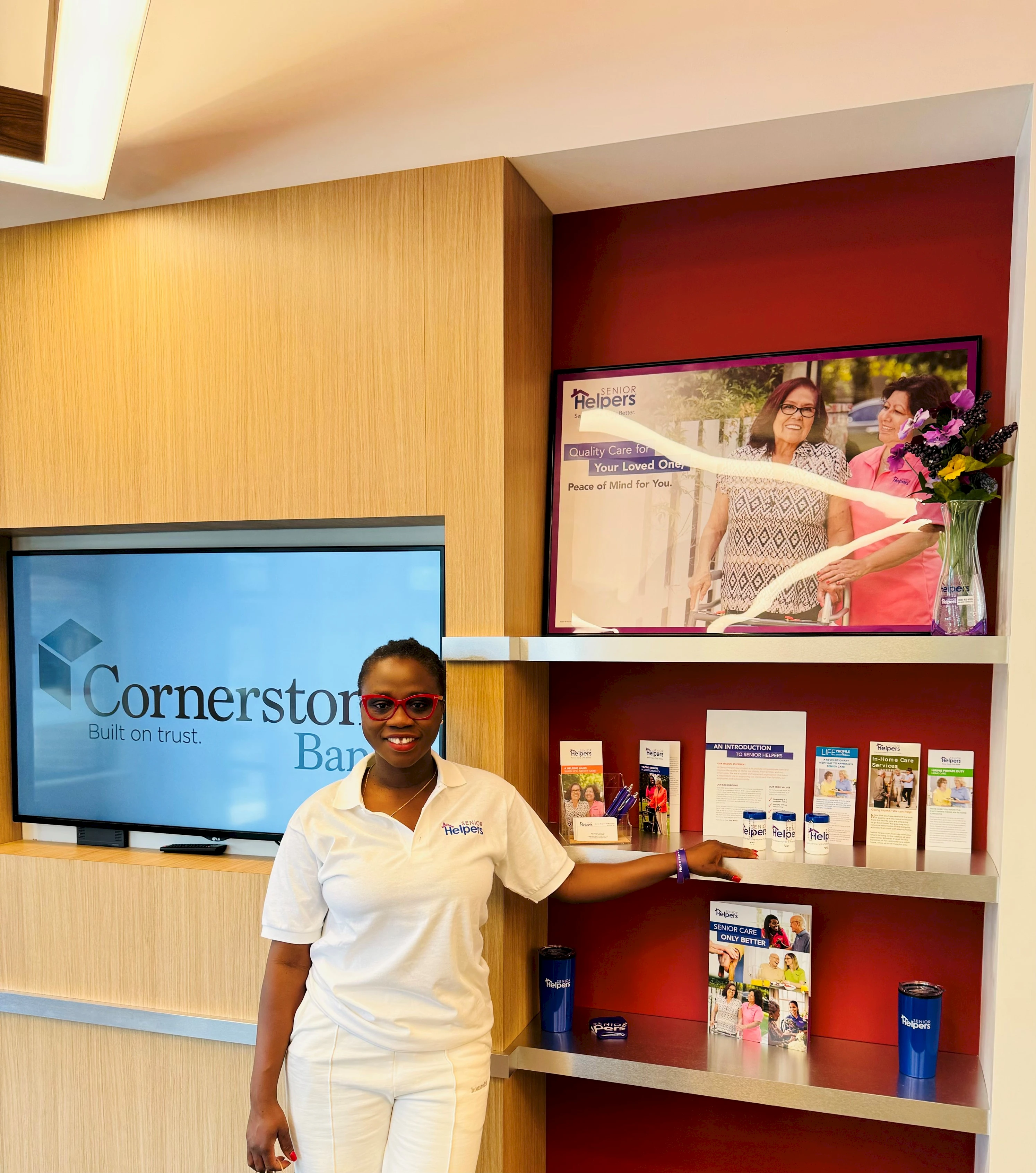 For the Month of May, Cornerstone Bank selected Senior Helpers of Worcester for their Small Business Spotlight section at its Gold Star Boulevard location. We're thrilled to provide top-notch services to our community and are grateful to Cornerstone Bank for this nice gesture. We look forward to continuing to serve and collaborate with you to better our community.