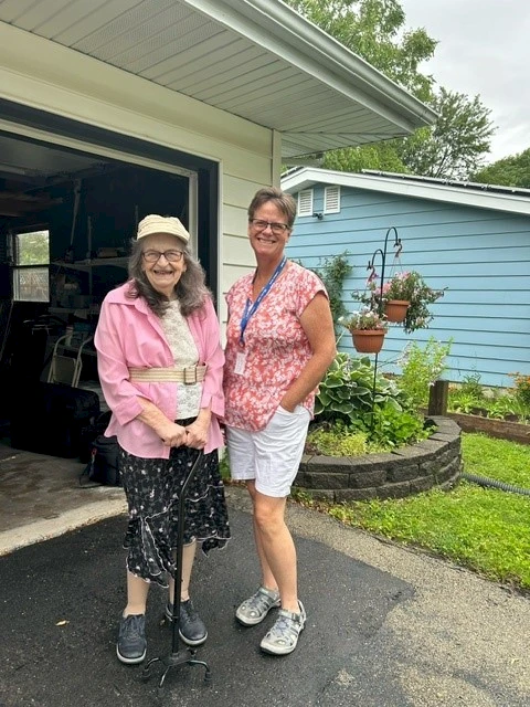 Client and caregiver preparing for commercial