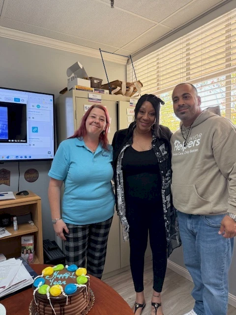 We would like to recognize our Fabulous Caregiver Manager, Teruko Long, for her 1 Year Anniversary with Senior Helpers. She goes above and beyond, and we are so happy to have her as a member of the team! Thank you, Teruko, for all you do! Teruko is in the middle joined by, Mark Hassan, our Operations Manager and Michelle Morgan, Vice President of Operations.