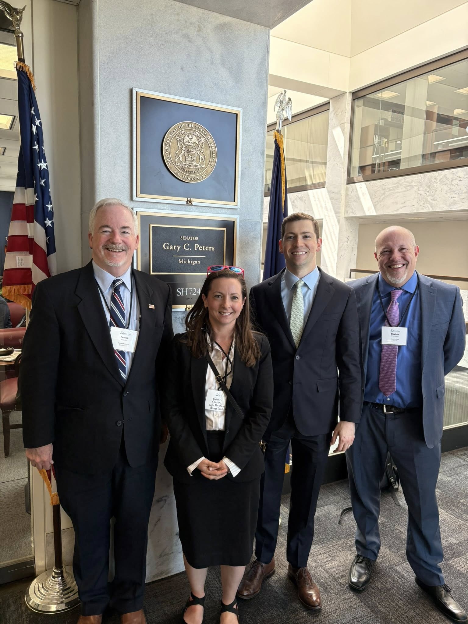 Pat connected with the staff from Senator Gary Peters' office during HCAOA Advocacy Day to advocate for policies that strengthen home care services and support caregivers nationwide.