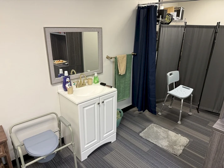 The Senior Helpers Portland West Center of Excellence bathroom simulation. Caregivers are taught how to safely help seniors with personal care.