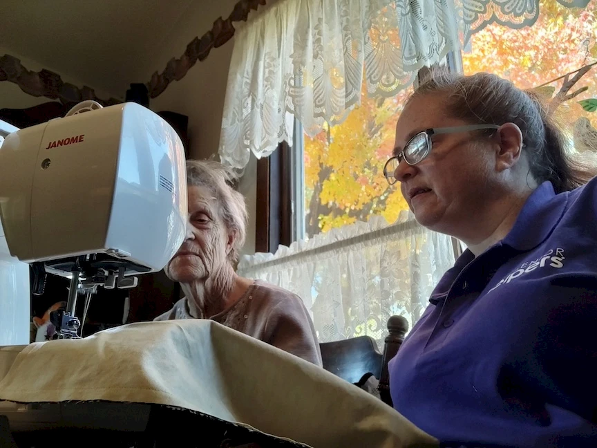 Helen used to love to sew. However, her sewing machine had been broken for a while and she couldn’t sew anymore. She was feeling pretty low. Enter Brandi S, her Senior Helpers Caregiver, who not only fixed Helen's machine but is enjoying their new sewing projects.