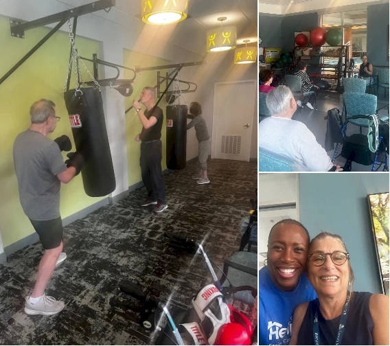 Today, we had the pleasure of attending a Rock Steady Boxing class at Crane’s Mill Retirement Community! Rock Steady Boxing is a non-contact boxing program designed to help individuals with Parkinson’s disease improve their quality of life through movement, strength, and community. It was inspiring to see the energy and determination in the room!